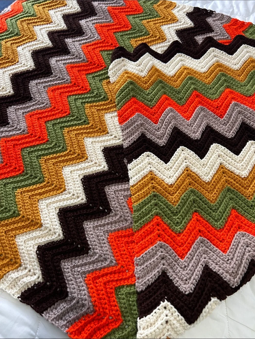 Handmade Chevron Knit Throw/blanket in Beautiful Fall Multi Colors 62”x35”